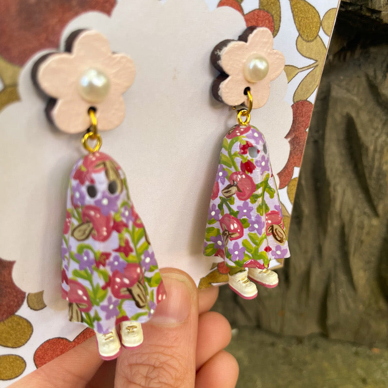 Purple Mushroom Ghostie Earrings