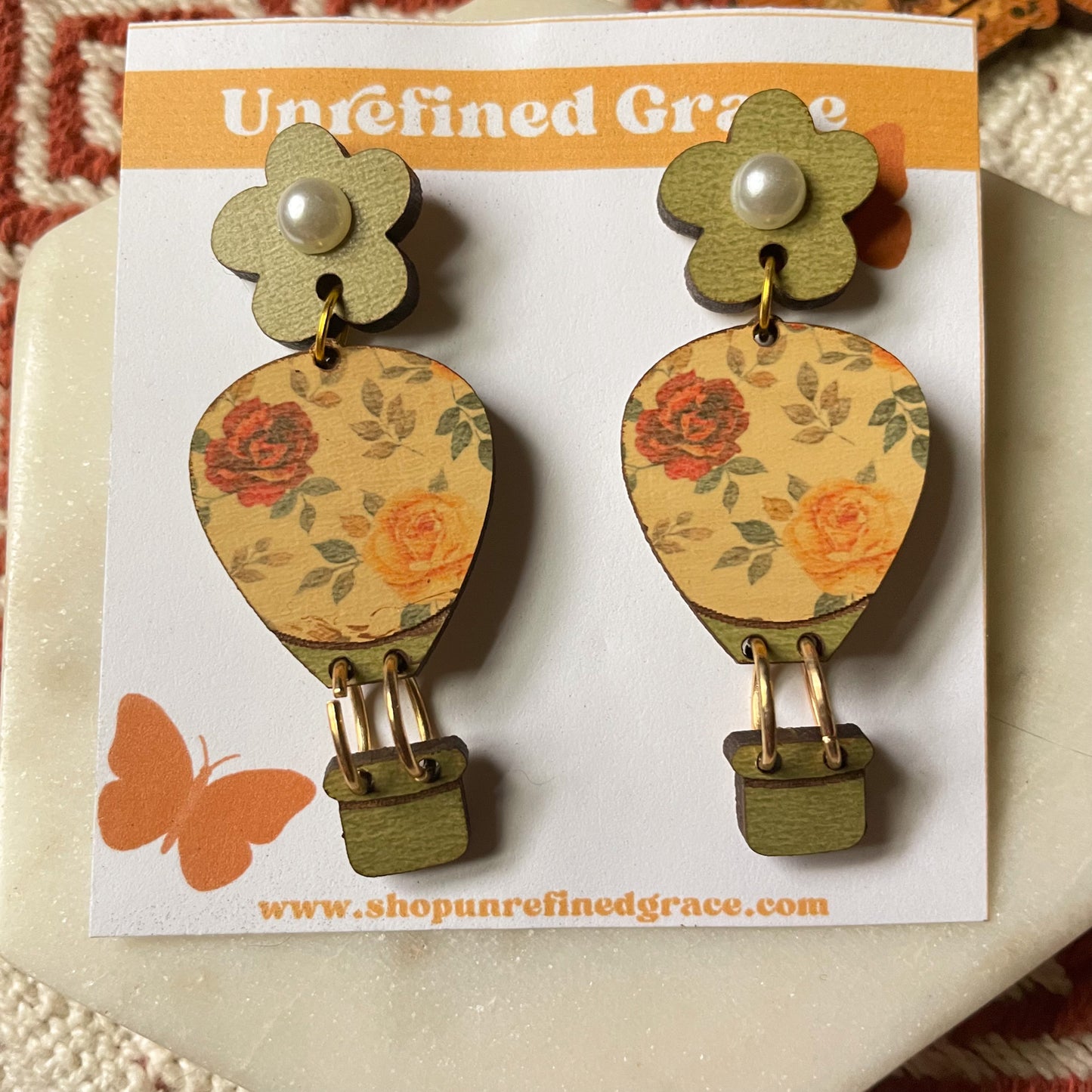 Rose Hot Air Ballon Earrings
