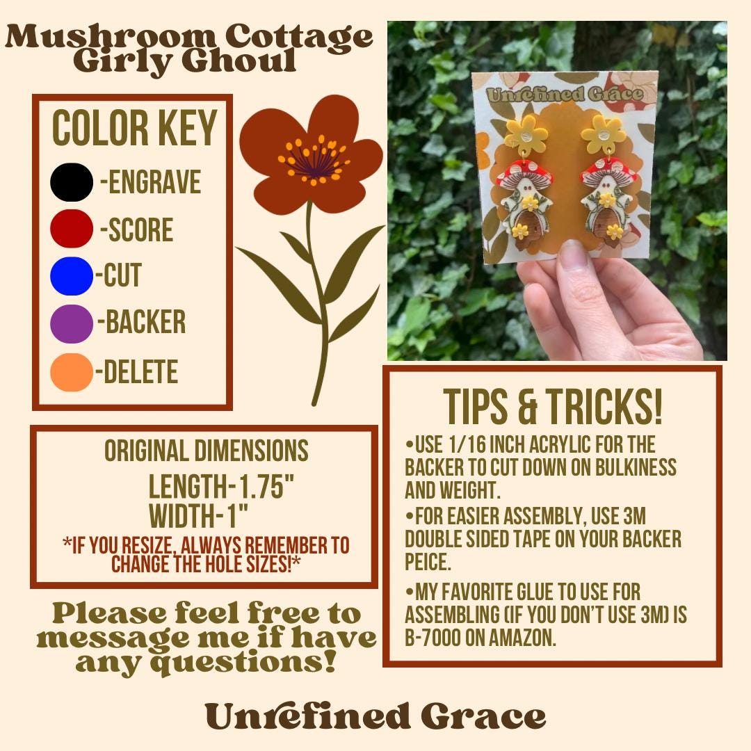 DIGITAL DOWNLOAD-Mushroom Cottage Girly Ghoul Earrings
