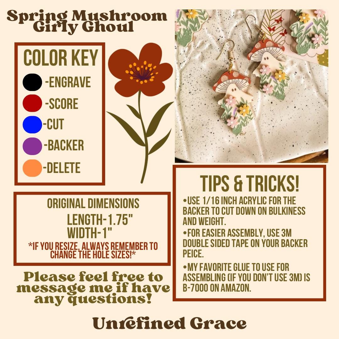 DIGITAL DOWNLOAD- Spring Mushroom Girly Ghoul Earrings