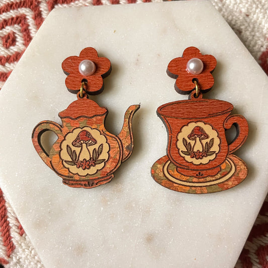 Retro Flower Tea Set Earrings