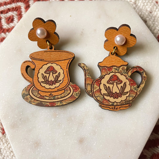 Mushroom Tea Set Earrings