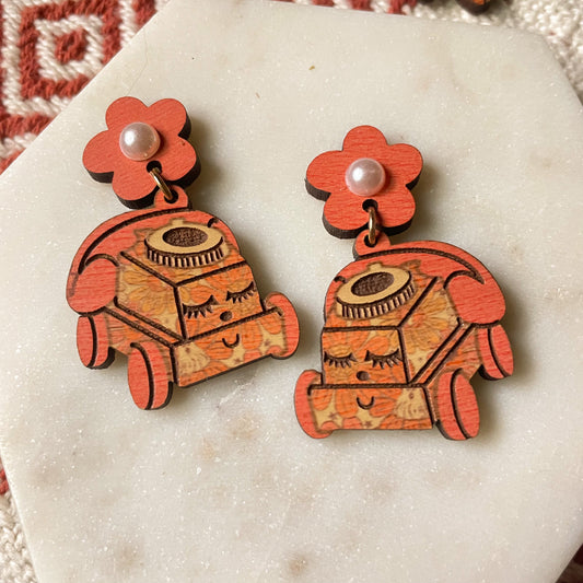 Pink Flower Halloween Toy Phone Earrings