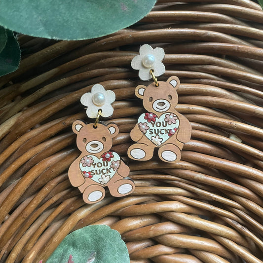 You Suck Tedy Bear Earrings