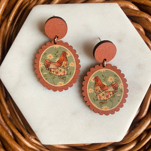 Apron Chicken Earrings