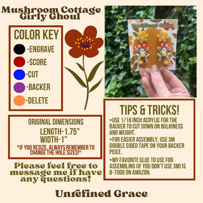 DIGITAL DOWNLOAD-Mushroom Cottage Girly Ghoul Earrings