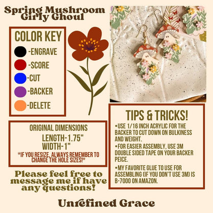 DIGITAL DOWNLOAD- Spring Mushroom Girly Ghoul Earrings
